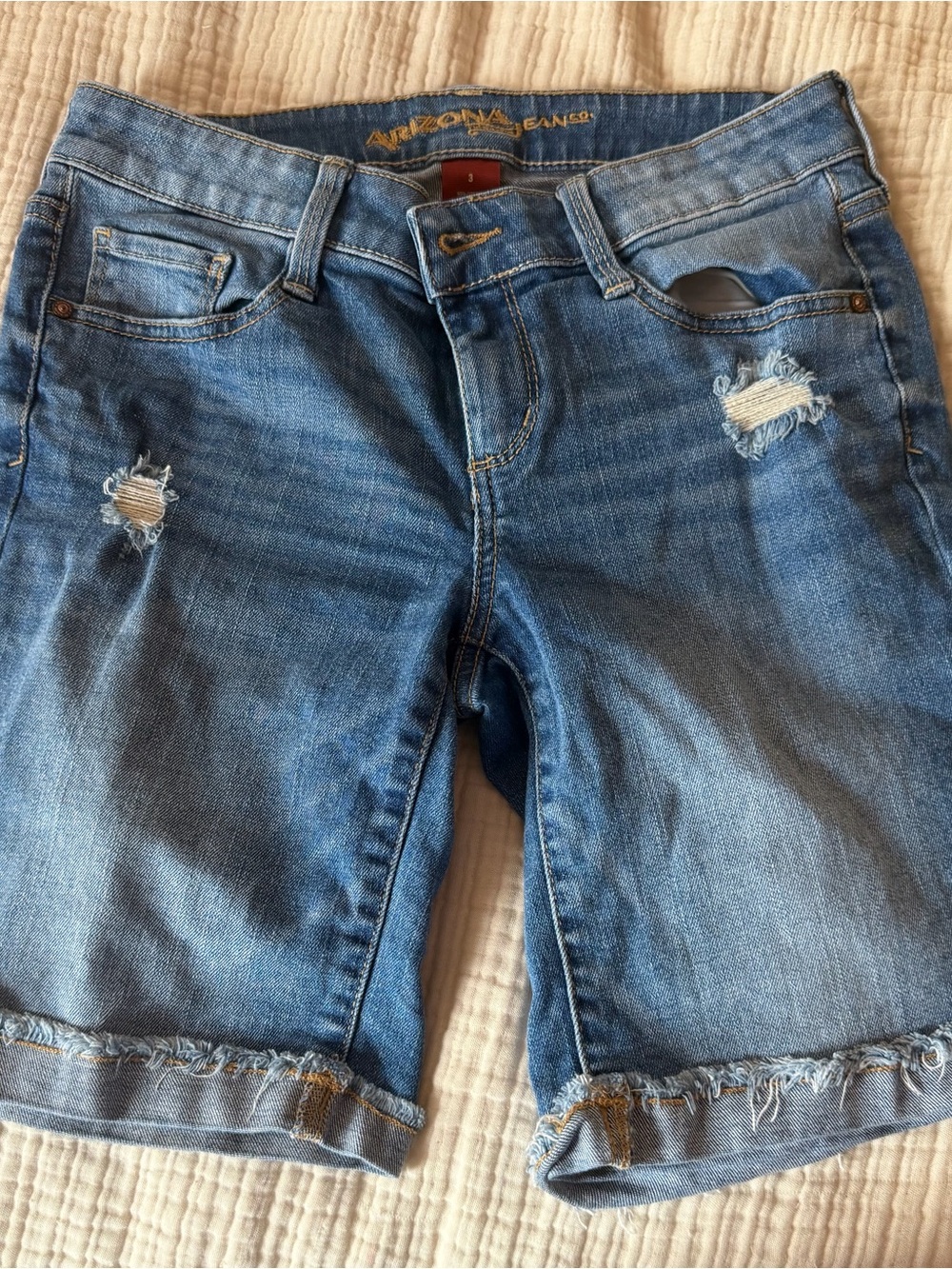 Arizona Jean Company Distressed Light Blue Rolled Hem Denim Shorts